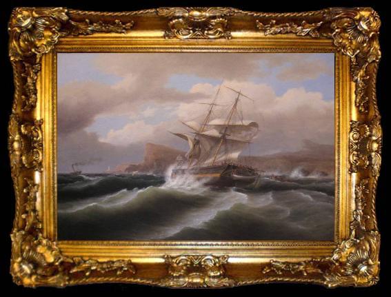 framed  Thomas Birch An American Ship in Distress, ta009-2